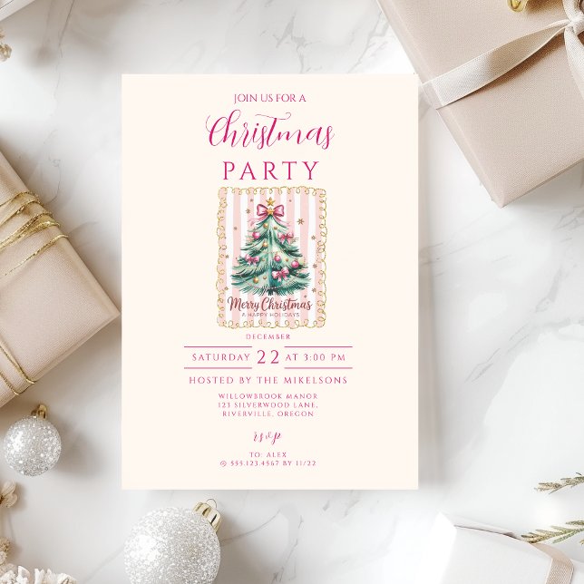 Invitation Joyeux Noël Ruban Rose (Créateur téléchargé)