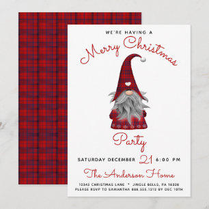 Invitation Joyeux Noël rustique mignon gnome à carreaux de fê