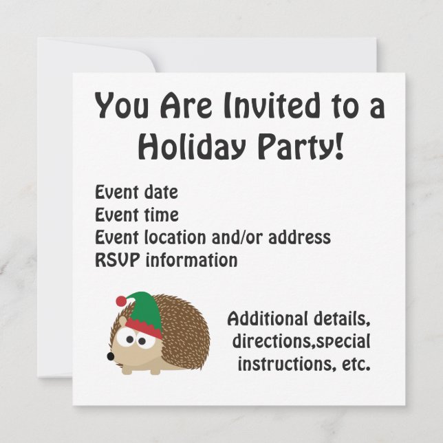 Invitation Joyeux Noël ! Scène Elf Hedgehog (Dos)