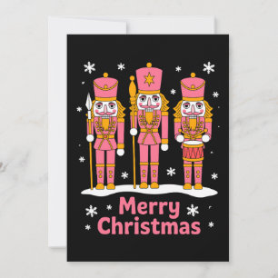 Invitation Joyeux Noël Soldats Casse-Noisette Flocon Rose