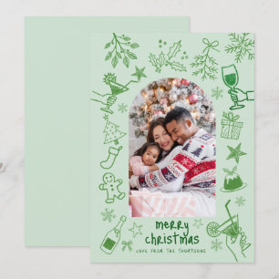 Invitation Joyeux Noël vert pailleté gribouillé à la main