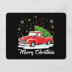 Invitation Joyeux Noël Vintage Camion Rouge Père Noël Arbre F