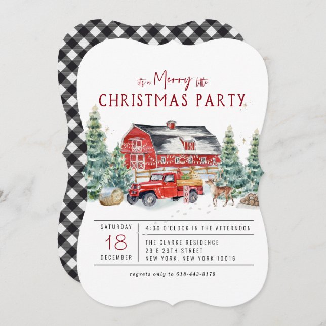 Invitation Joyeux Noël | Vintage Red Truck Holiday Party (Devant / Derrière)