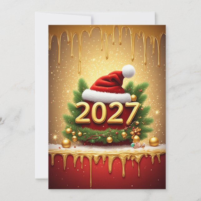 Invitation Joyeux Nouvel An 2027 Création de Vacances de Noël (Devant)
