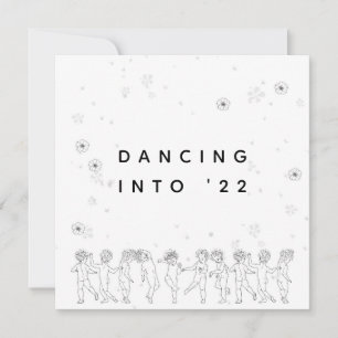 Invitation Joyeux Nouvel An B&W Handdraw Dancing Queen