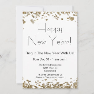Invitation Joyeux Nouvel An Elegant Parties scintillant or et