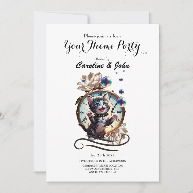 Invitation Joyeux Nouvel An vous souhaite le chaton mignon. (Devant)
