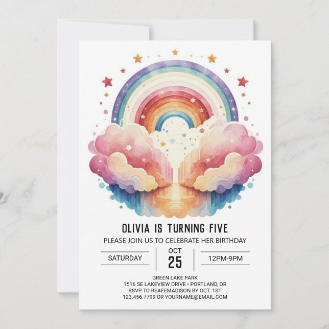 Invitation Joyeux nuages roses Fille Anniversaire (Devant)