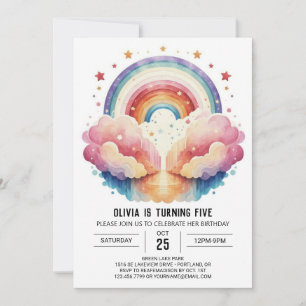 Invitation Joyeux nuages roses Fille Anniversaire