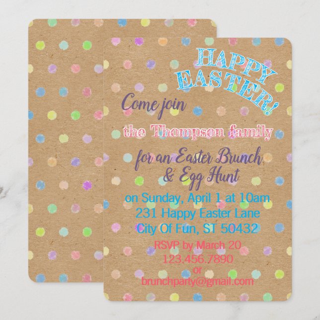 Invitation Joyeux Oeufs De Pâques À petits pois Sur Papier Fa (Devant / Derrière)