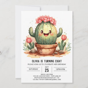 Invitation Joyeux Pampas Grass Girly Cactus Girl Anniversaire