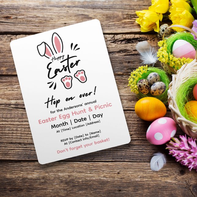 Invitation Joyeux Pâques Moderne Cute Rabbit Pastel Rose (Créateur téléchargé)