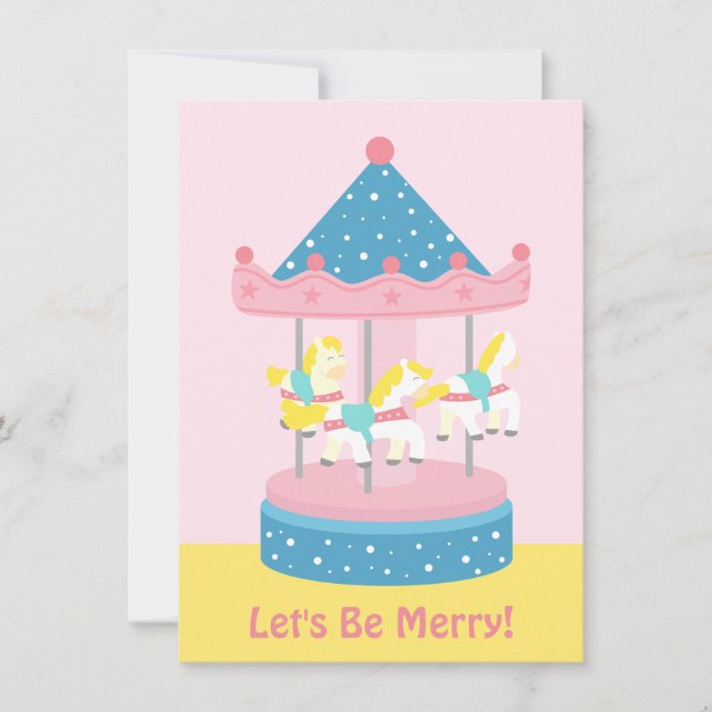 Invitation Joyeux Parcours Carrousel Filles Anniversaire (Devant)