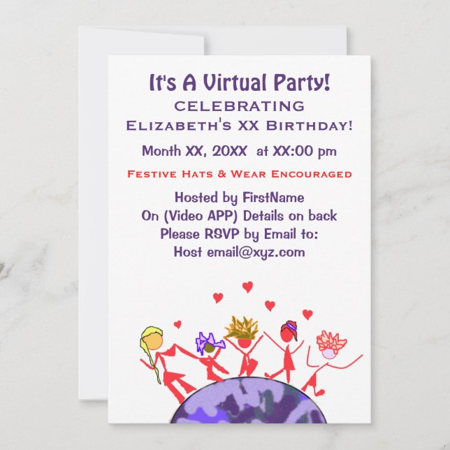 Invitation Joyeux parti virtuel (Devant)