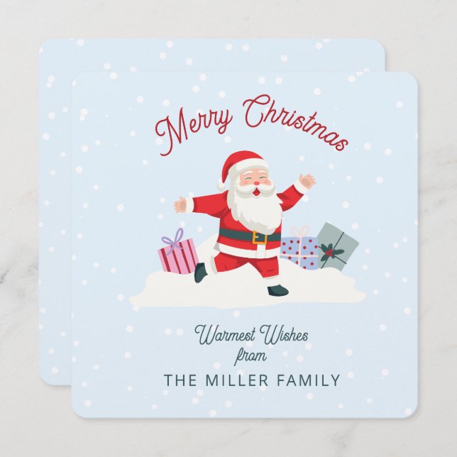 Invitation Joyeux Père Noël, Noël bleu clair (Devant / Derrière)