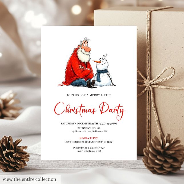 Invitation Joyeux Père Noël original aquarelle fête de Noël (Cute Quirky Santa Claus Watercolor Christmas Invite)