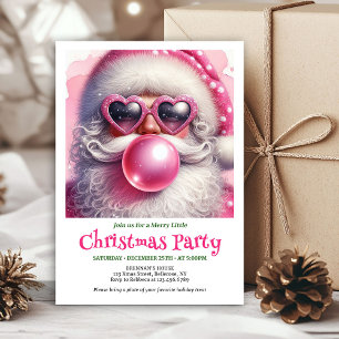 Invitation Joyeux père Noël rose bubble gum aquarelle Noël