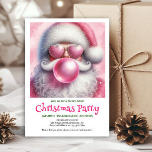Invitation Joyeux père Noël rose bubble gum aquarelle vacance