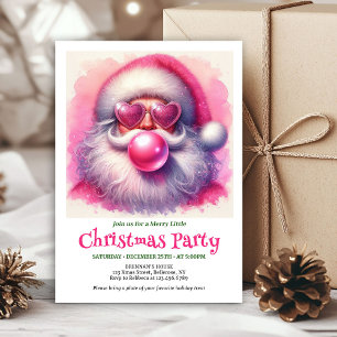 Invitation Joyeux père Noël rose mâchant du chewing-gum aquar