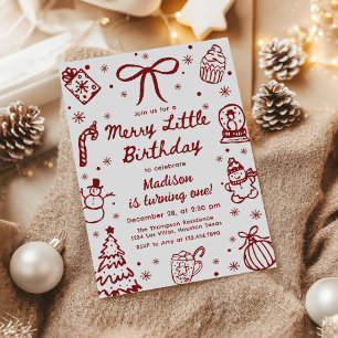 Invitation Joyeux petit anniversaire de Noël dessiné à la mai