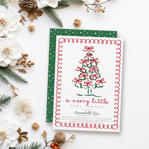 Invitation Joyeux petit arbre de Noël Baby shower vert rouge