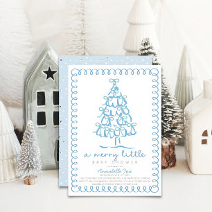 Invitation Joyeux petit Baby shower bleu sapin de Noël