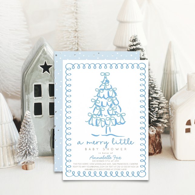 Invitation Joyeux petit Baby shower bleu sapin de Noël (Créateur téléchargé)