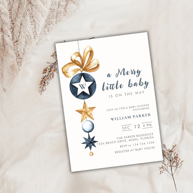 Invitation Joyeux petit Baby shower de monogramme d'hiver (Merry Little Winter Monogram Baby Shower Invitation)