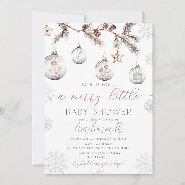 Invitation Joyeux petit Baby shower de Noël d'hiver (Devant)