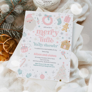 Invitation Joyeux Petit Baby shower De Noël Rose Et Argent