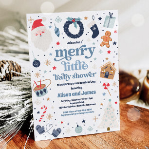 Invitation Joyeux Petit Baby shower De Noël Rouge Et Bleu