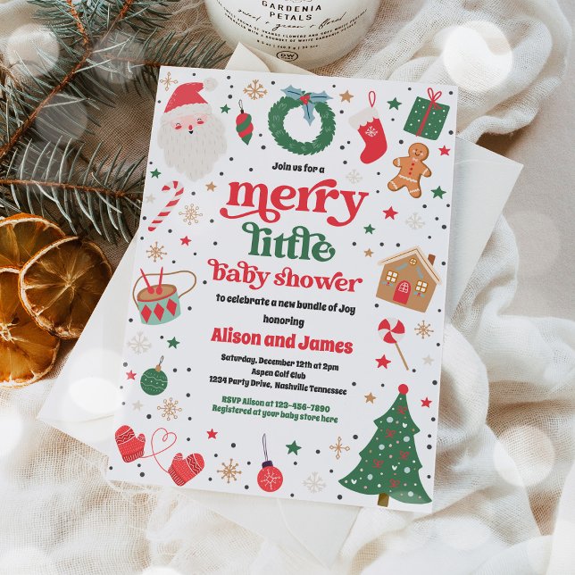 Invitation Joyeux Petit Baby shower De Noël Rouge Et Bleu (Créateur téléchargé)