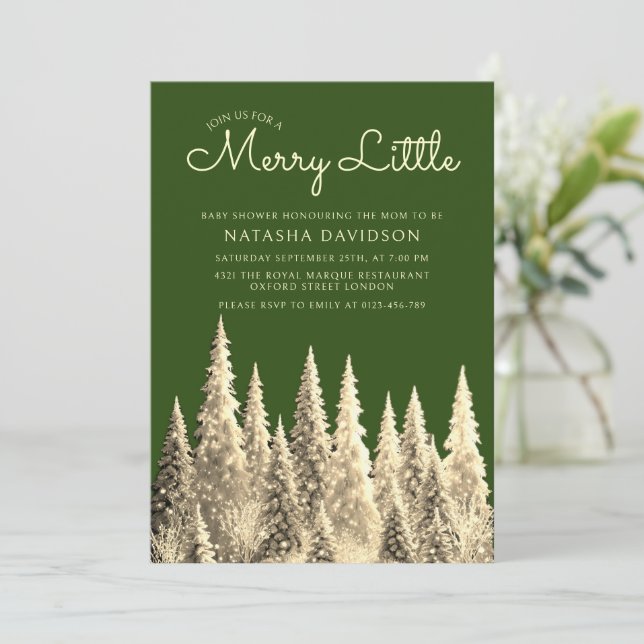 Invitation Joyeux petit Baby shower de Noël vert (Debout devant)