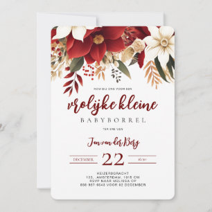 Invitation Joyeux petit Babyborrel Étoile de Noël Fleurs 