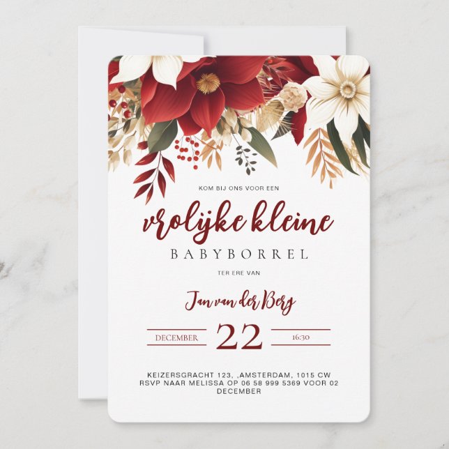 Invitation Joyeux petit Babyborrel Étoile de Noël Fleurs  (Devant)
