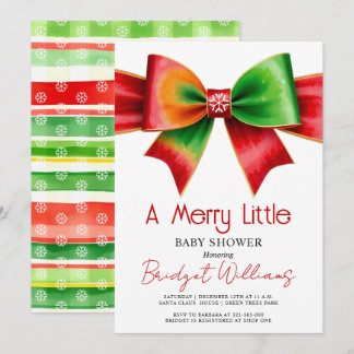 Invitation Joyeux petit bébé Noël douche rouge, vert nœud