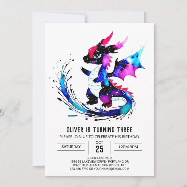 Invitation Joyeux petit Dragon Digital Boy Anniversaire (Devant)