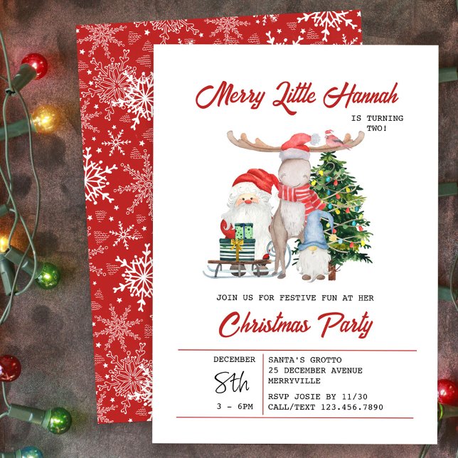 Invitation Joyeux petit mignon enfants Noël fête d'anniversai (Kids Christmas Party Invitation with Santa and Christmas Tree)