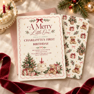 Invitation Joyeux Petit Noël Premier Anniversaire Teddy
