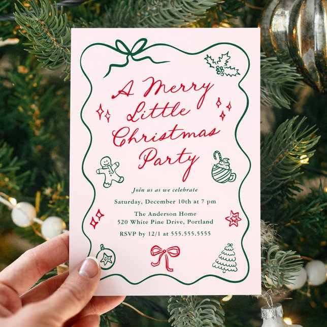 Invitation Joyeux petit Noël rouge et vert dessiné à la main (Créateur téléchargé)