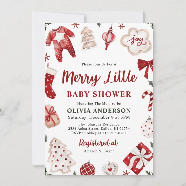 Invitation Joyeux petit rouge hiver Noël Baby shower (Devant)