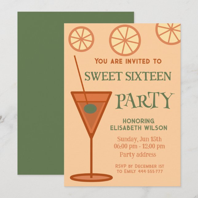 Invitation Joyeux plaisir cocktail cool doux 16 (Devant / Derrière)