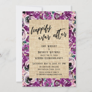 Invitation Joyeux Pour Toujours Fleurs Peintes en Rose Toile