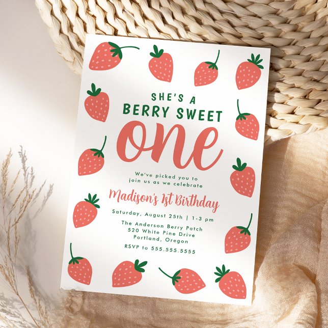 Invitation Joyeux premier anniversaire à la douce fraise (Créateur téléchargé)