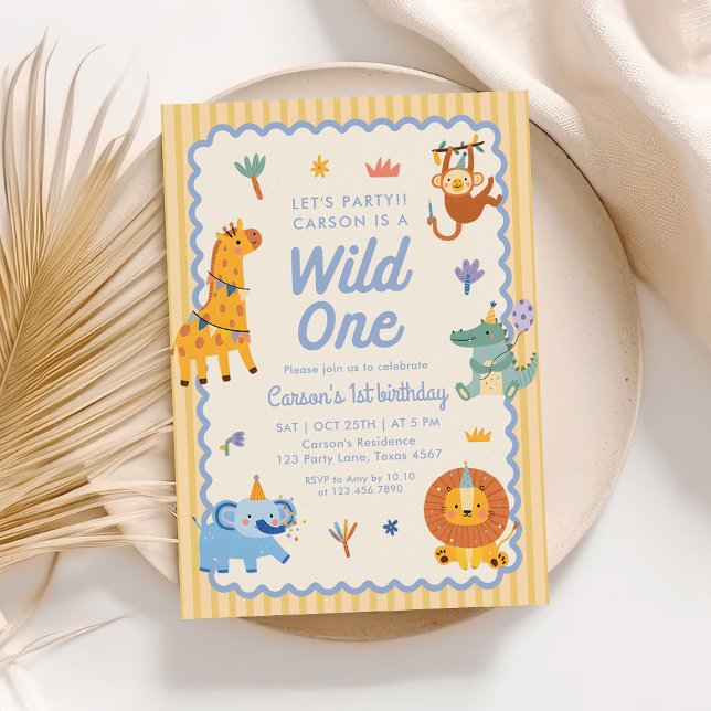 Invitation Joyeux Premier Anniversaire Animaux de Safari Mign (Créateur téléchargé)