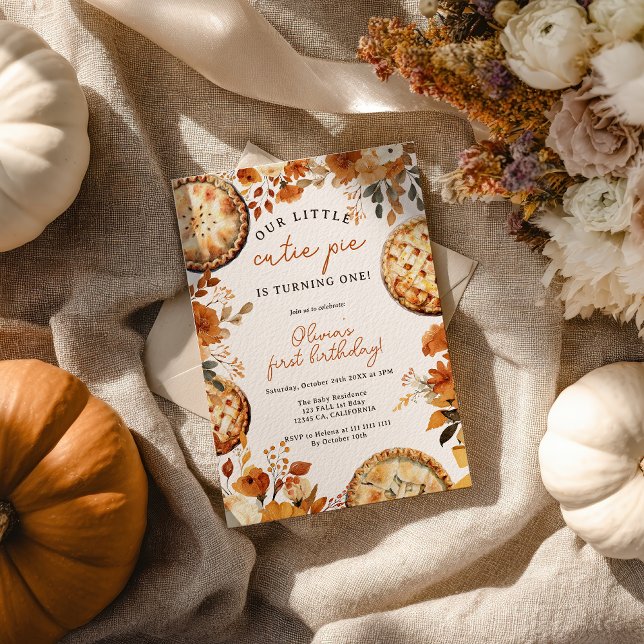 Invitation Joyeux Premier Anniversaire de Cutie Pie à l'Autom (Rustic Fall Neutral Cutie Pie First Birthday Invitation)