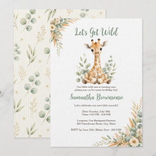 Invitation Joyeux Premier Anniversaire de la Girafe Mignonne
