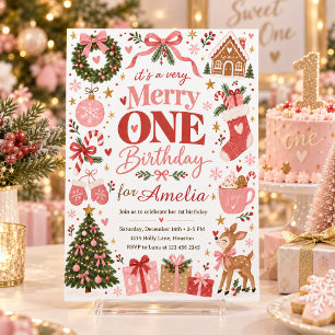 Invitation Joyeux Premier Anniversaire Fille Rose Noël
