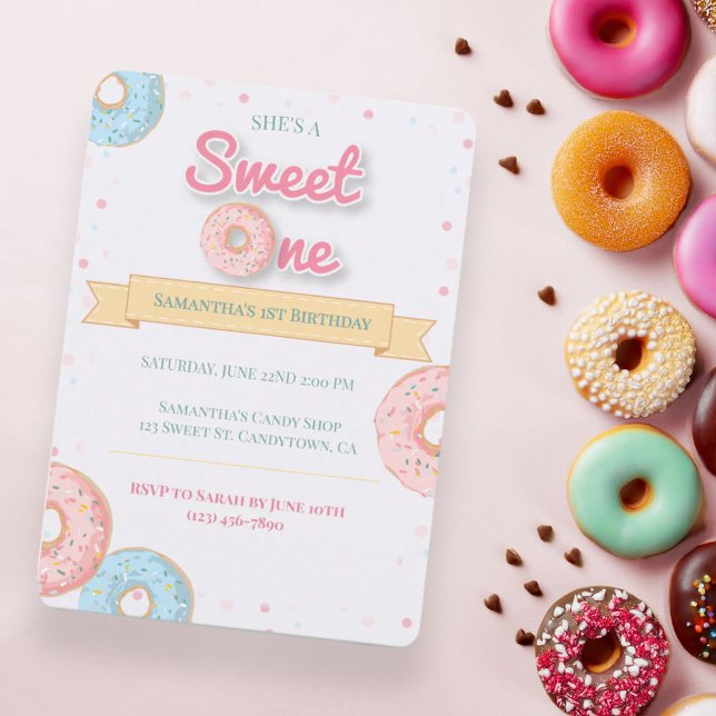 Invitation Joyeux premier anniversaire Sweet One Donut (Créateur téléchargé)