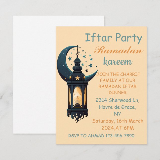 Invitation Joyeux Ramadan Kareem Et Aïd Moubarak 2024 (Devant / Derrière)